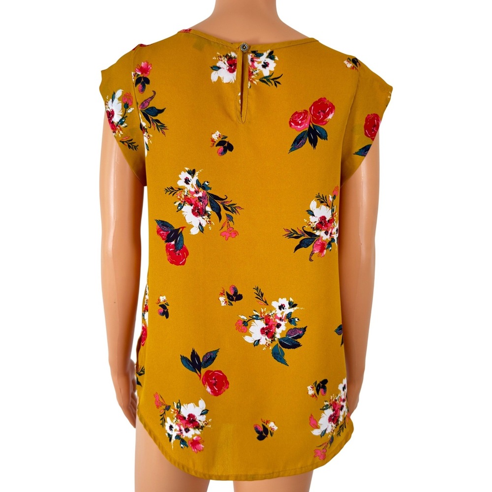 S.R. by Sweet Rain Mustard Yellow Floral Cap Sleeve Blouse Small TB4181-D